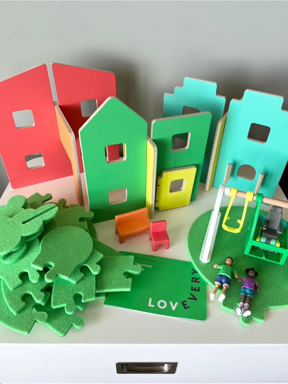 Like New Lovevery Wooden Village & Friends Swing Set